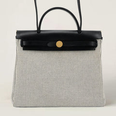 PM 31 Noir and Ecru Canvas with Vache Hunter Leather - Arvelle Paris