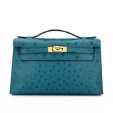 Teal Blue Ostrich Leather Clutch - Arvelle Paris
