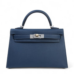 Arvelle Compact II Prussian Blue Cross-Grain Calfskin Handbag - Arvelle Paris