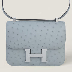 24cm Glacier Blue Ostrich Leather Shoulder Bag - Arvelle Paris