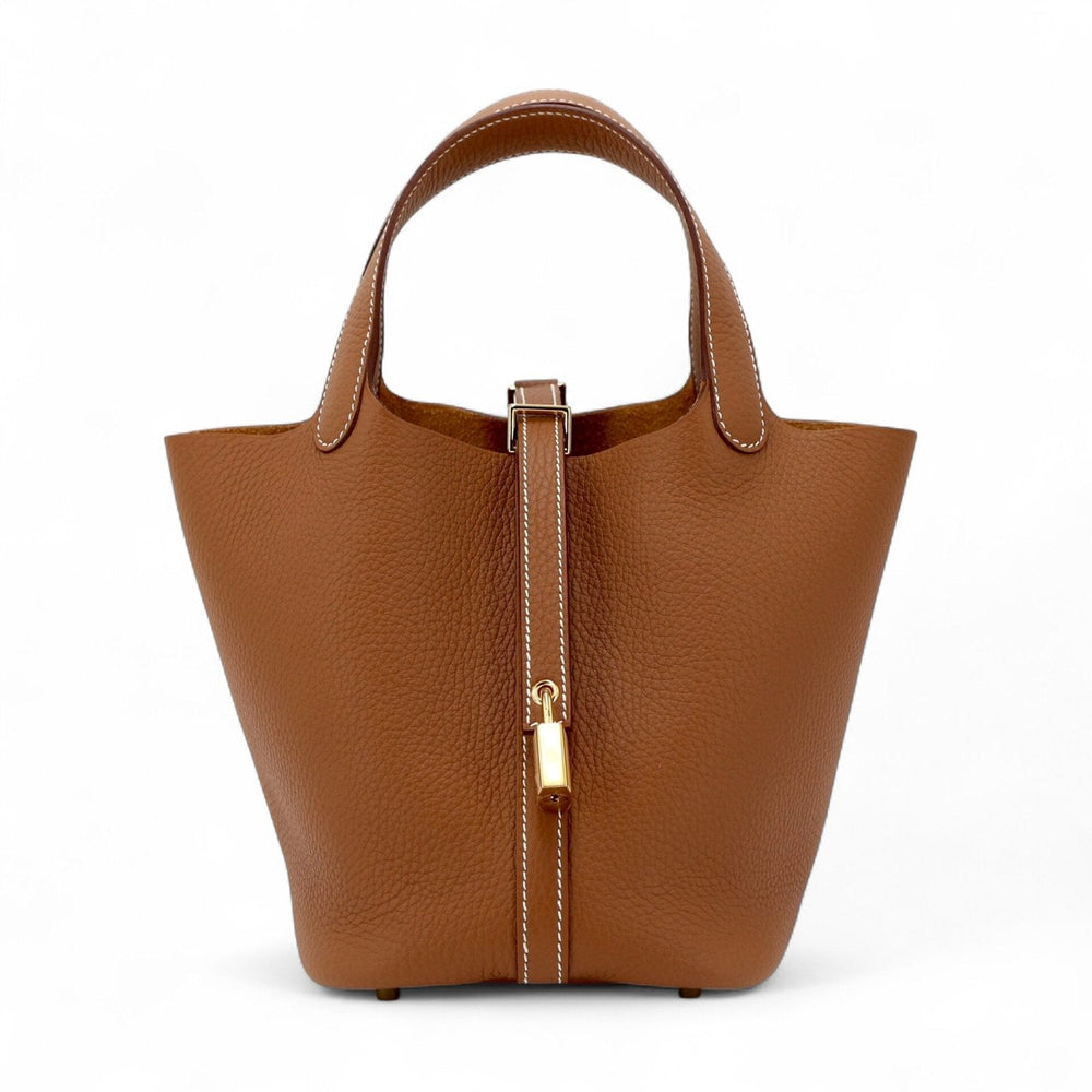 Arvelle Lock Small Champagne Gold Soft Grain Calfskin Bucket Bag - Arvelle Paris