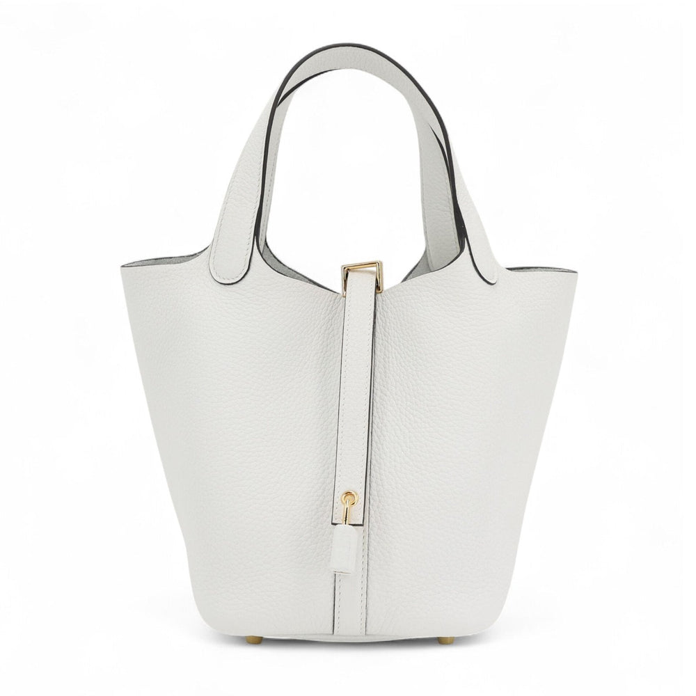 Arvelle Lock Small Pure White Soft Grain Calfskin Bucket Bag - Arvelle Paris