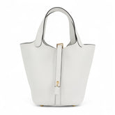 Arvelle Lock Small Pure White Soft Grain Calfskin Bucket Bag - Arvelle Paris
