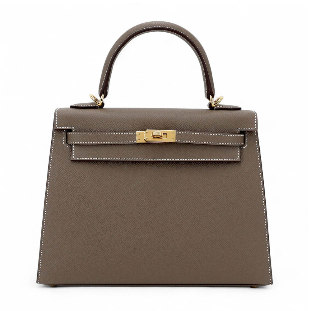 25cm Taupe Cross-Grain Calfskin Handbag - Arvelle Paris