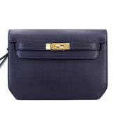 25cm Midnight Blue Polished Grain Calfskin Clutch - Arvelle Paris