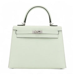 25cm Sparkling Green Cross-Grain Calfskin Handbag - Arvelle Paris
