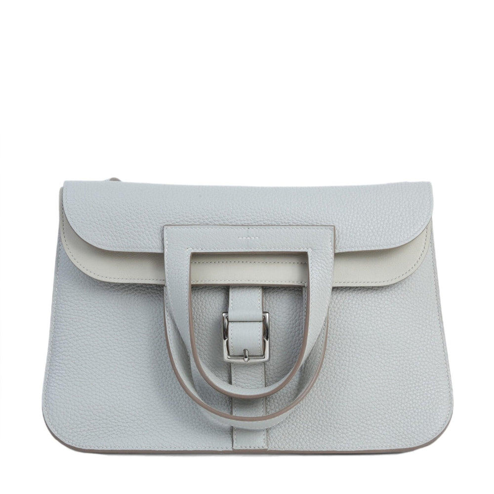 31cm Pearl Grey Soft Grain Calfskin Handbag - Arvelle Paris