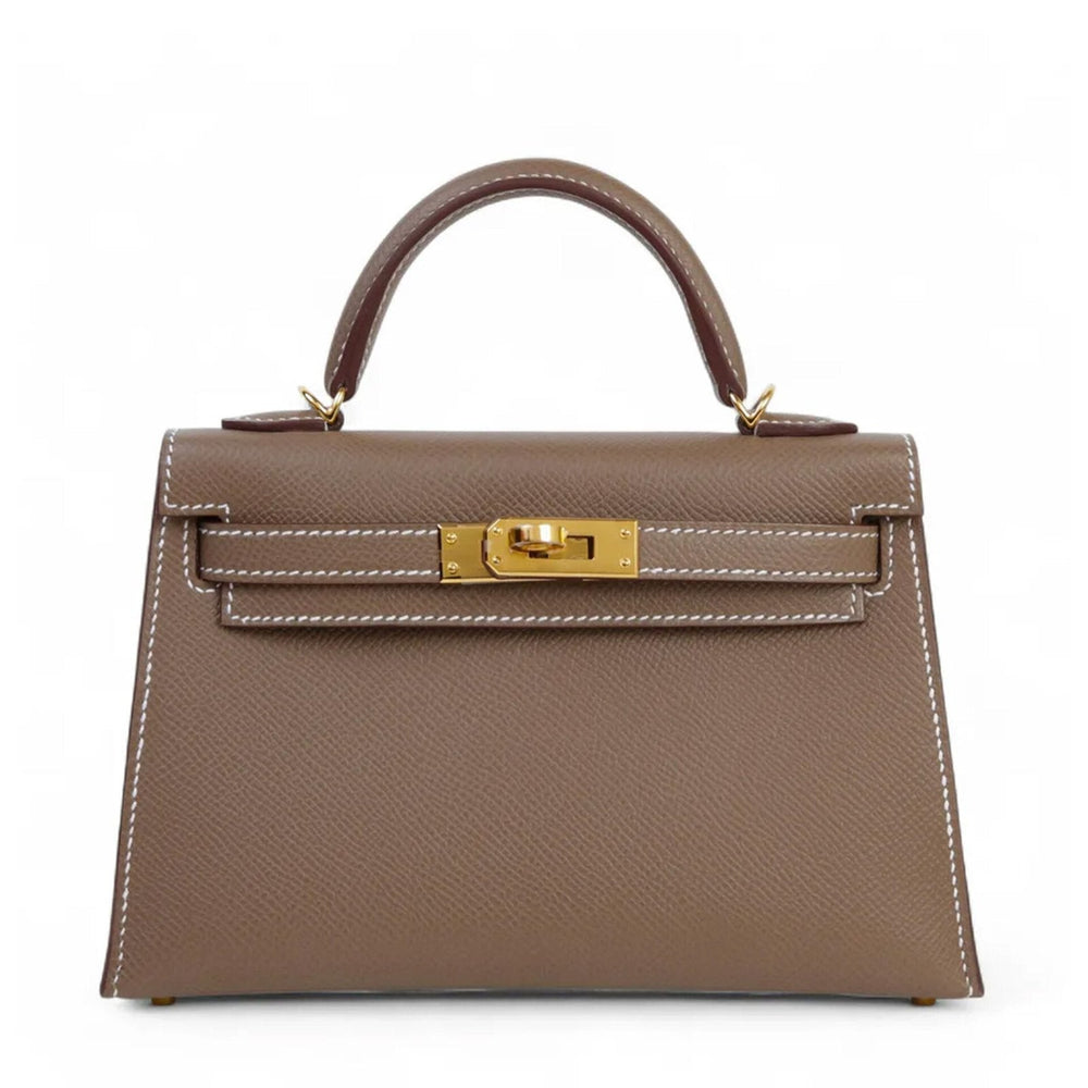 Arvelle Compact II Taupe Cross-Grain Calfskin Handbag - Arvelle Paris
