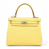25cm Soft Yellow Pebbled Calfskin Handbag - Arvelle Paris