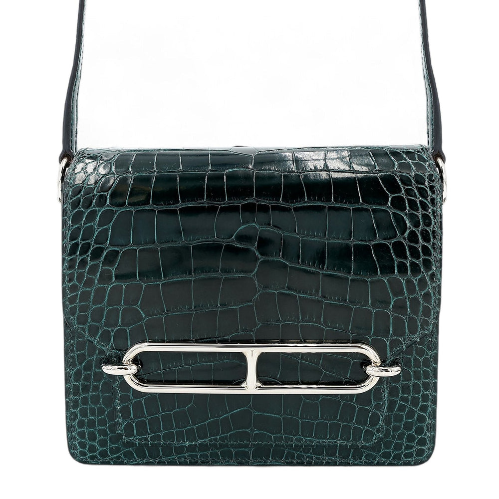 Roulis Mini 18cm Vert Cypress Alligator Leather Bag – Silver Hardware - ArvelleParis