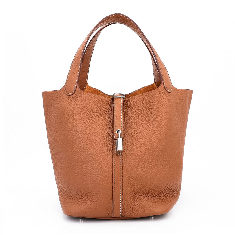 Arvelle Lock Medium 22 Champagne Gold Soft Grain Calfskin Bucket Bag - Arvelle Paris