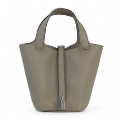 Arvelle Lock Small Desert Beige Soft Grain Calfskin Bucket Bag - Arvelle Paris