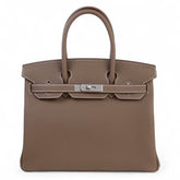 30cm Taupe Pebbled Calfskin Handbag - Arvelle Paris