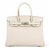 30cm Chalk White Pebbled Calfskin Handbag - Arvelle Paris