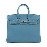 25cm Denim Blue Pebbled Calfskin Handbag - Arvelle Paris