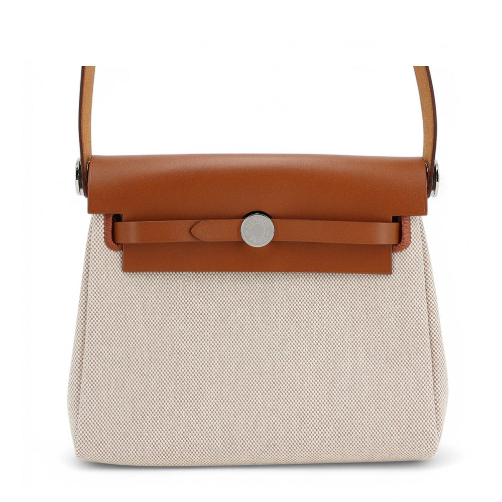 Zip Mini 20 Beige Militaire & Ecru Canvas with Saddle Leather - Arvelle Paris