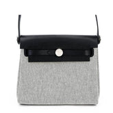 Zip Mini 20 Black & Ecru Canvas with Saddle Leather - Arvelle Paris