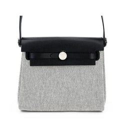 Zip Mini 20 Black & Ecru Canvas with Saddle Leather - Arvelle Paris