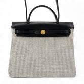 Herbag PM 31 Noir & Ecru Canvas with Vache Hunter Leather – Gold Hardware - ArvelleParis