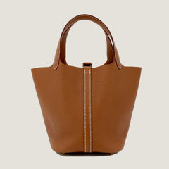 Arvelle Lock Small Champagne Gold Soft Grain Calfskin Bucket Bag - Arvelle Paris