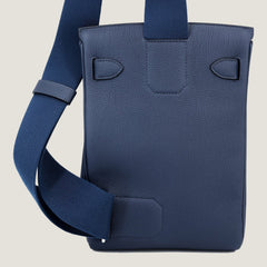 Small Navy Pebbled Calfskin Backpack - Arvelle Paris