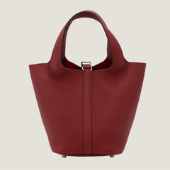Arvelle Lock Small Deep Red Soft Grain Calfskin Bucket Bag - Arvelle Paris