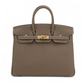 25cm Taupe Pebbled Calfskin Handbag - Arvelle Paris