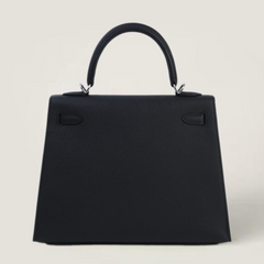 25cm Black Cross-Grain Calfskin Handbag - Arvelle Paris