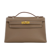 Taupe Smooth Calfskin Clutch - Arvelle Paris