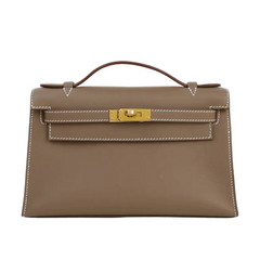 Taupe Smooth Calfskin Clutch - Arvelle Paris