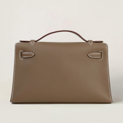 Taupe Smooth Calfskin Clutch - Arvelle Paris
