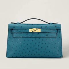 Teal Blue Ostrich Leather Clutch - Arvelle Paris