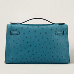 Teal Blue Ostrich Leather Clutch - Arvelle Paris