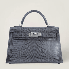 Arvelle Compact II Slate Grey Lizard Leather Handbag - Arvelle Paris