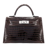 Arvelle Compact II Tobacco Brown Shiny Premium Crocodile Handbag - Arvelle Paris