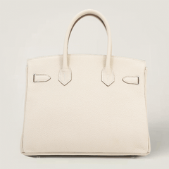 30cm Chalk White Pebbled Calfskin Handbag - Arvelle Paris