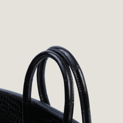 25cm Black Shiny Crocodile Handbag - Arvelle Paris
