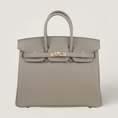 25cm Warm Beige Pebbled Calfskin Handbag - Arvelle Paris