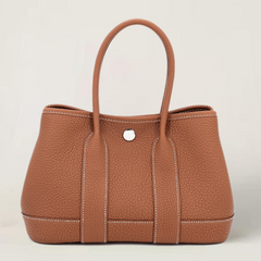 23cm Champagne Gold Open-Grain Calfskin Tote - Arvelle Paris