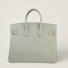 25cm Ice Grey Pebbled Calfskin Handbag - Arvelle Paris