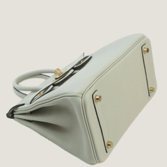 25cm Ice Grey Pebbled Calfskin Handbag - Arvelle Paris