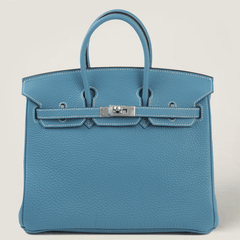 25cm Denim Blue Pebbled Calfskin Handbag - Arvelle Paris
