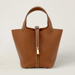 Arvelle Lock Small Champagne Gold Soft Grain Calfskin Bucket Bag - Arvelle Paris