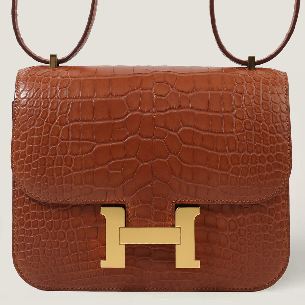 Arvelle Crossbody 19 Champagne Gold Matte Alligator - Arvelle Paris