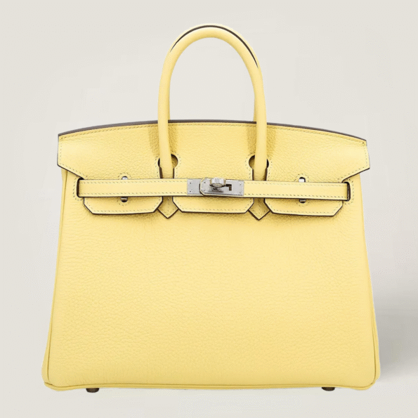 25cm Sunshine Yellow Pebbled Calfskin Handbag - Arvelle Paris