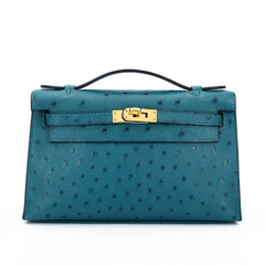 Teal Blue Ostrich Leather Clutch - Arvelle Paris