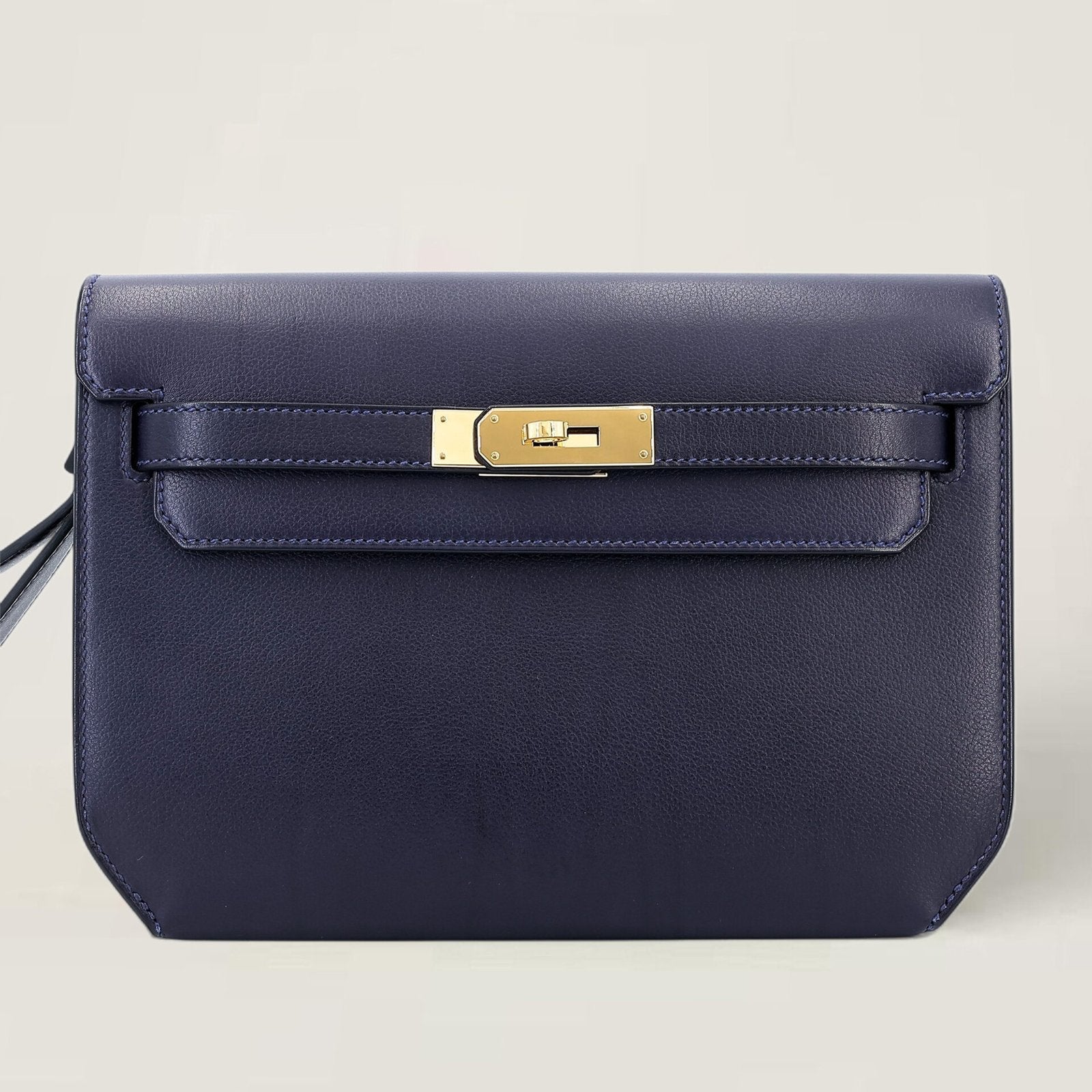 25cm Midnight Blue Polished Grain Calfskin Clutch - Arvelle Paris