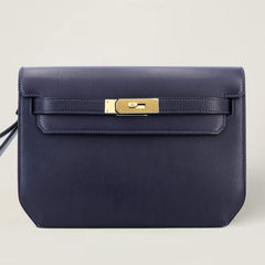 25cm Midnight Blue Polished Grain Calfskin Clutch - Arvelle Paris