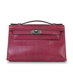 Fuchsia Lizard Leather Clutch - Arvelle Paris