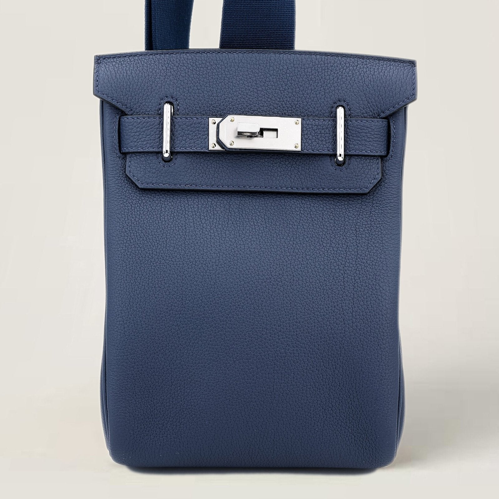 Small Navy Pebbled Calfskin Backpack - Arvelle Paris